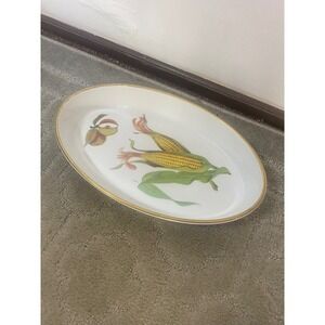 Royal Worcester Evesham Oval Serving Platter England Gold Trim Fruit